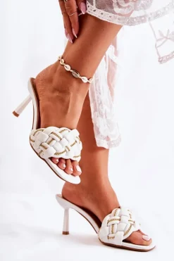 Damskie Boto Skórzane Klapki Damskie Plecione Białe Sulea