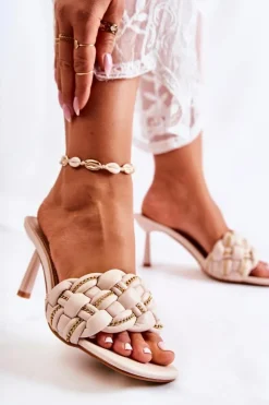 Boto Klapki Na Obcasie|Klapki Damskie Klasyczne*Skórzane Klapki Damskie Plecione Beżowe Sulea