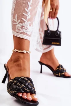 Outlet Boto Skórzane Klapki Damskie Plecione Czarne Sulea