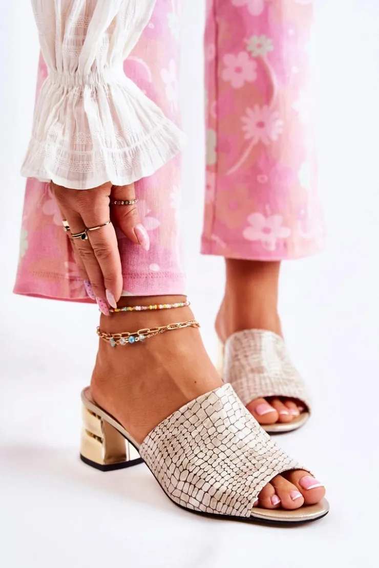 Boto Klapki Na Obcasie|Klapki Damskie Klasyczne*Skórzane Klapki Damskie Wzór Krokodyl Na Obcasie Beżowe Perry