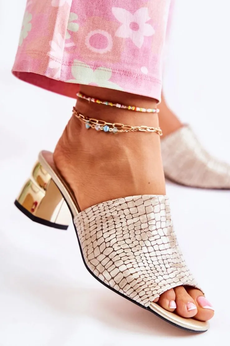 Boto Klapki Na Obcasie|Klapki Damskie Klasyczne*Skórzane Klapki Damskie Wzór Krokodyl Na Obcasie Beżowe Perry