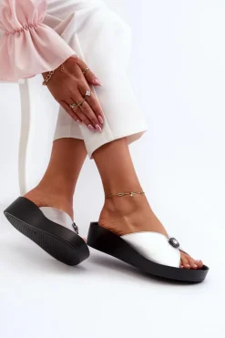 Damskie Damskie buty S.Barski Skórzane Klapki Damskie Z Ozdobą Srebrne S.Barski KV27-027