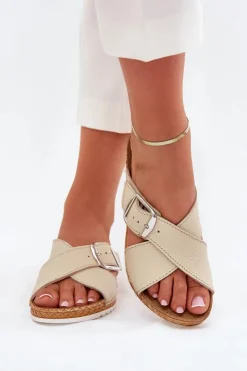 INBLU Klapki Damskie Klasyczne|Klapki Na Platformie*Skórzane Klapki Damskie Z Klamrą VO0004GU Beżowe Beżowy