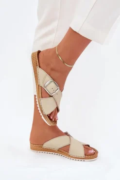 INBLU Klapki Damskie Klasyczne|Klapki Na Platformie*Skórzane Klapki Damskie Z Klamrą VO0004GU Beżowe Beżowy