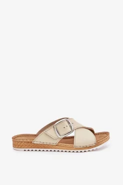 INBLU Klapki Damskie Klasyczne|Klapki Na Platformie*Skórzane Klapki Damskie Z Klamrą VO0004GU Beżowe Beżowy