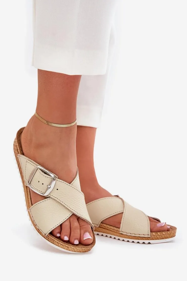 INBLU Klapki Damskie Klasyczne|Klapki Na Platformie*Skórzane Klapki Damskie Z Klamrą VO0004GU Beżowe Beżowy