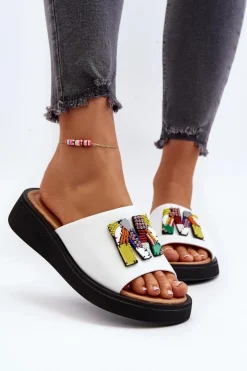 Buty damskie Vinceza Klapki Na Platformie|Klapki Damskie Klasyczne*Skórzane Klapki Damskie Z Ozdobą Białe Asames Biały