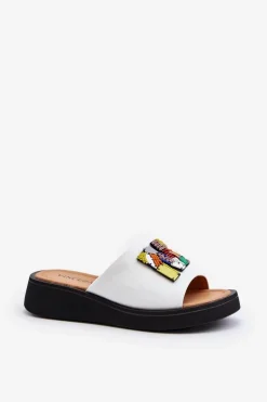 Buty damskie Vinceza Klapki Na Platformie|Klapki Damskie Klasyczne*Skórzane Klapki Damskie Z Ozdobą Białe Asames Biały