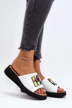 Buty damskie Vinceza Klapki Na Platformie|Klapki Damskie Klasyczne*Skórzane Klapki Damskie Z Ozdobą Białe Asames Biały