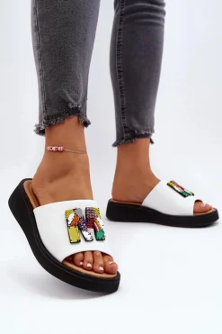 Buty damskie Vinceza Klapki Na Platformie|Klapki Damskie Klasyczne*Skórzane Klapki Damskie Z Ozdobą Białe Asames Biały