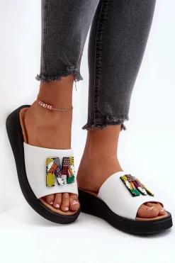 Buty damskie Vinceza Klapki Na Platformie|Klapki Damskie Klasyczne*Skórzane Klapki Damskie Z Ozdobą Białe Asames Biały