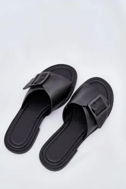 Damskie Damskie buty S.Barski Skórzane Klapki Damskie Z Klamrą D&A SJ2302-01 Czarne