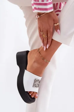 Sale Buty damskie Vinceza Skórzane Klapki Damskie Z Ozdobą Vinceza 79526 Białe