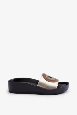 Damskie Damskie buty S.Barski Skórzane Klapki Damskie Z Ozdobą S.Barski KV27-019 Złote