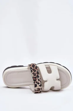 Damskie Buty damskie Vinceza Skórzane Klapki Damskie Z Rzepem Panterka Vinceza 66769 Jasnobeżowe