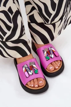 Damskie Buty damskie Vinceza Skórzane Klapki Damskie Z Ozdobą Fuksja Asames