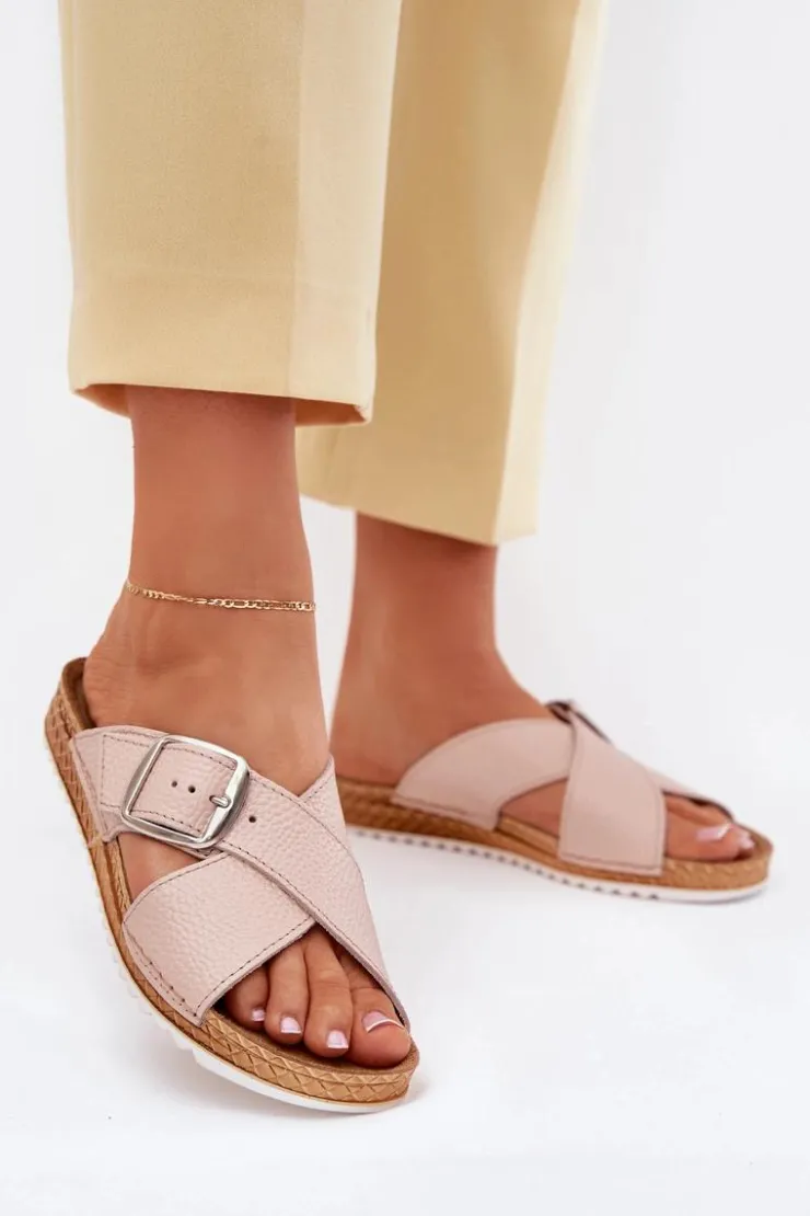 Damskie INBLU Skórzane Klapki Damskie Z Klamrą VO0004GU Różowe