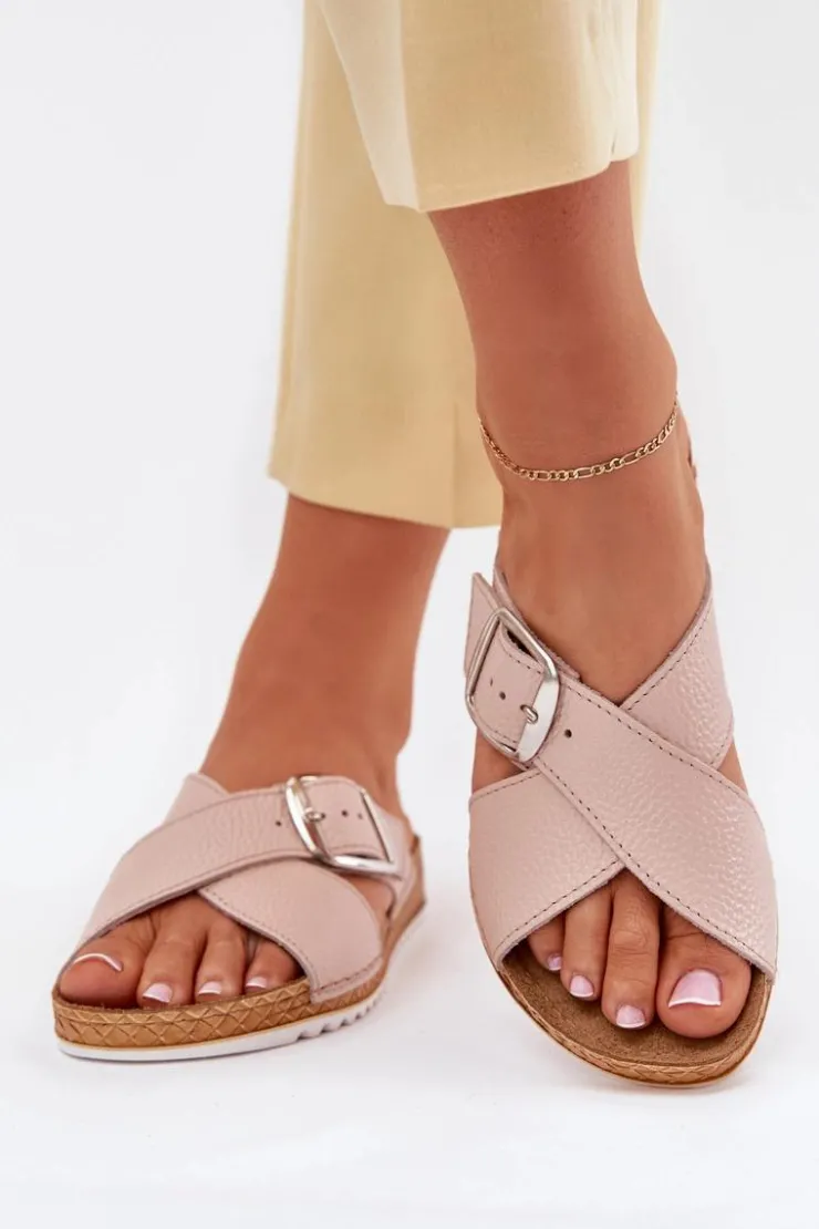 Damskie INBLU Skórzane Klapki Damskie Z Klamrą VO0004GU Różowe