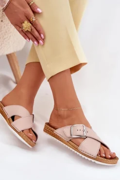 Damskie INBLU Skórzane Klapki Damskie Z Klamrą VO0004GU Różowe