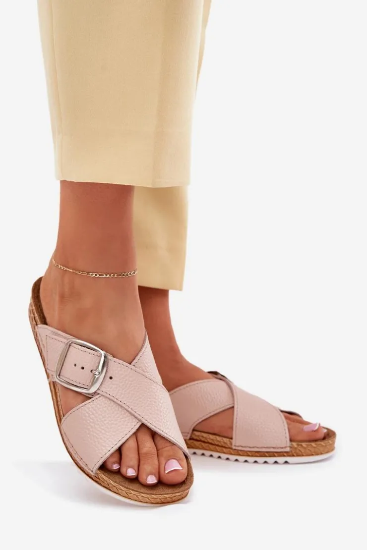 Damskie INBLU Skórzane Klapki Damskie Z Klamrą VO0004GU Różowe