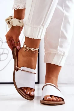 Outlet Boto Skórzane Klapki Lewski Shoes 3047 Białe Biały