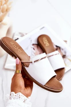 Outlet Boto Skórzane Klapki Lewski Shoes 3047 Białe Biały