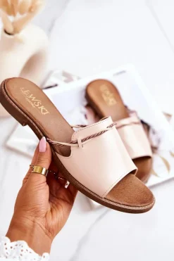 Damskie Boto Skórzane Klapki Lewski Shoes 3047 Beżowe