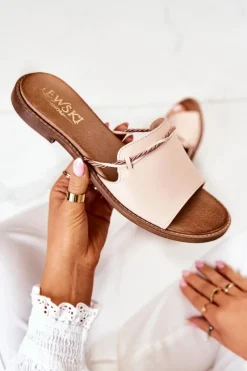 Damskie Boto Skórzane Klapki Lewski Shoes 3047 Beżowe