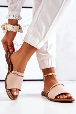 Damskie Boto Skórzane Klapki Lewski Shoes 3047 Beżowe