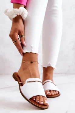 Boto Klapki Damskie Klasyczne*Skórzane Klapki Lewski Shoes 3047 Białe