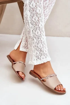 Boto Klapki Damskie Klasyczne*Skórzane Klapki Lewski Shoes 3047 Ciemnobeżowe Beżowy