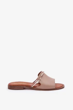 Boto Klapki Damskie Klasyczne*Skórzane Klapki Lewski Shoes 3047 Ciemnobeżowe Beżowy