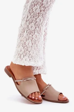 Boto Klapki Damskie Klasyczne*Skórzane Klapki Lewski Shoes 3047 Ciemnobeżowe Beżowy