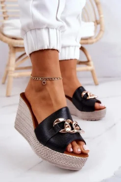 Boto Klapki Na Koturnie|Klapki Na Obcasie*Skórzane Klapki Na Koturnie Lewski 3062 Czarne