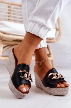 Boto Klapki Na Koturnie|Klapki Na Obcasie*Skórzane Klapki Na Koturnie Lewski 3062 Czarne