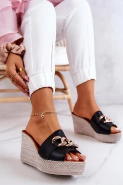 Boto Klapki Na Koturnie|Klapki Na Obcasie*Skórzane Klapki Na Koturnie Lewski 3062 Czarne