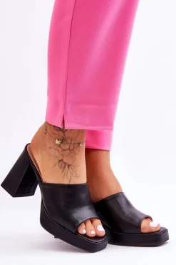 Boto Klapki Na Obcasie|Klapki Damskie Klasyczne*Skórzane Klapki Na Obcasie Czarne Livesa