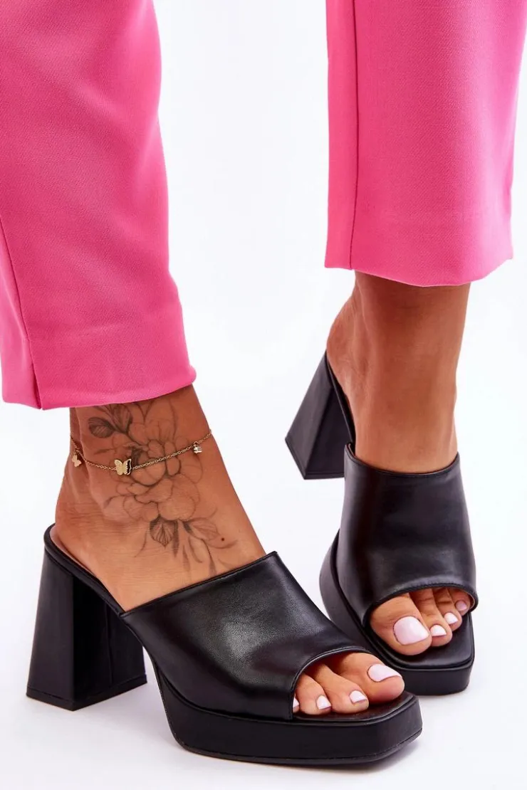 Boto Klapki Na Obcasie|Klapki Damskie Klasyczne*Skórzane Klapki Na Obcasie Czarne Livesa