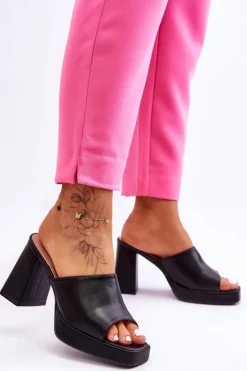 Boto Klapki Na Obcasie|Klapki Damskie Klasyczne*Skórzane Klapki Na Obcasie Czarne Livesa