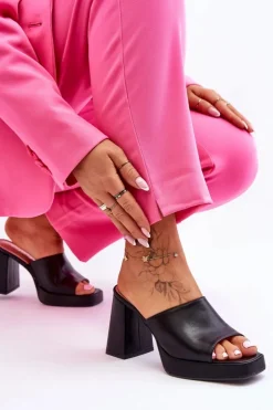 Boto Klapki Na Obcasie|Klapki Damskie Klasyczne*Skórzane Klapki Na Obcasie Czarne Livesa