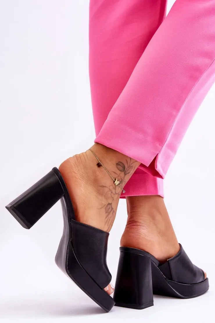 Boto Klapki Na Obcasie|Klapki Damskie Klasyczne*Skórzane Klapki Na Obcasie Czarne Livesa