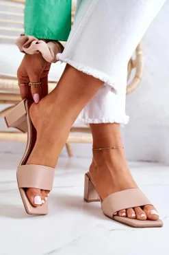 Boto Klapki Na Obcasie|Klapki Damskie Klasyczne*Skórzane Klapki Na Obcasie Beżowe Netty