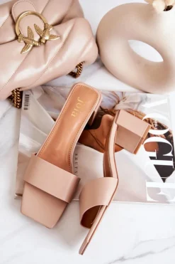 Boto Klapki Na Obcasie|Klapki Damskie Klasyczne*Skórzane Klapki Na Obcasie Beżowe Netty