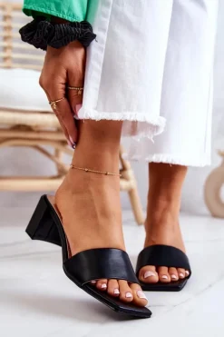 Boto Klapki Na Obcasie|Klapki Damskie Klasyczne*Skórzane Klapki Na Obcasie Czarne Netty