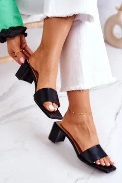 Boto Klapki Na Obcasie|Klapki Damskie Klasyczne*Skórzane Klapki Na Obcasie Czarne Netty