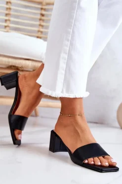 Boto Klapki Na Obcasie|Klapki Damskie Klasyczne*Skórzane Klapki Na Obcasie Czarne Netty