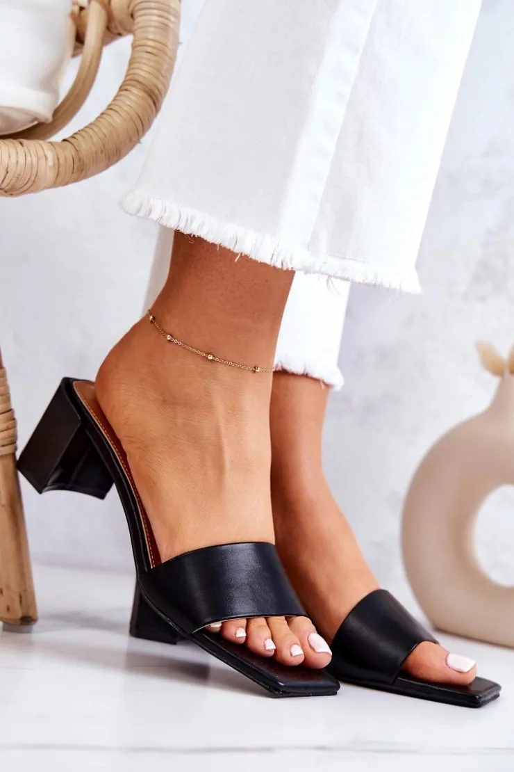 Boto Klapki Na Obcasie|Klapki Damskie Klasyczne*Skórzane Klapki Na Obcasie Czarne Netty