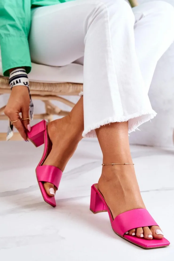 Discount Boto Skórzane Klapki Na Obcasie Różowe Netty