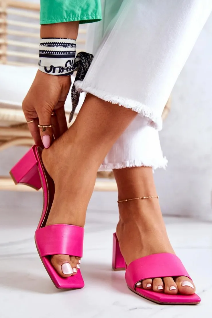 Discount Boto Skórzane Klapki Na Obcasie Różowe Netty