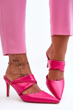 Boto Klapki Na Obcasie|Klapki Damskie Klasyczne*Skórzane Klapki Na Szpilce Fuksja Aveline